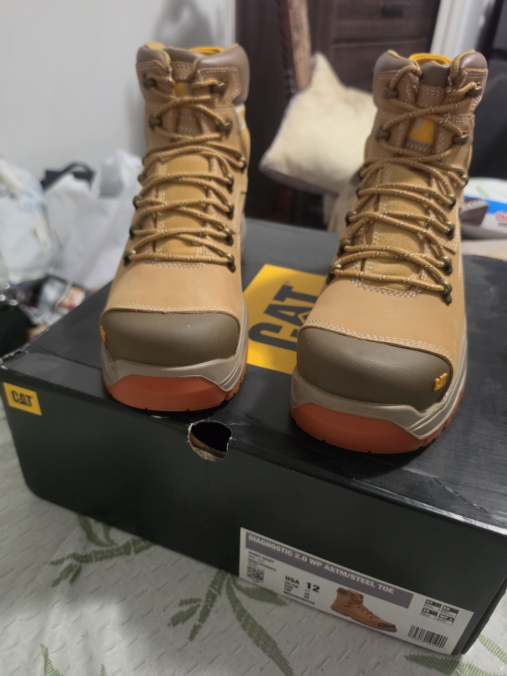 Men's Waterproof/Steel Toe Work Boots with Tan Outsole